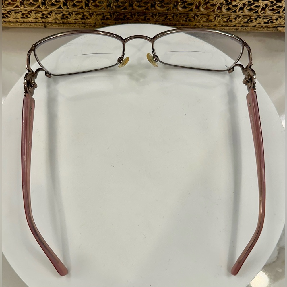 Oleg Cassini - Rose Pink Marbled Rx Eyeglass Frames/Crystal Logo Accents - EUC - Picture 10 of 16